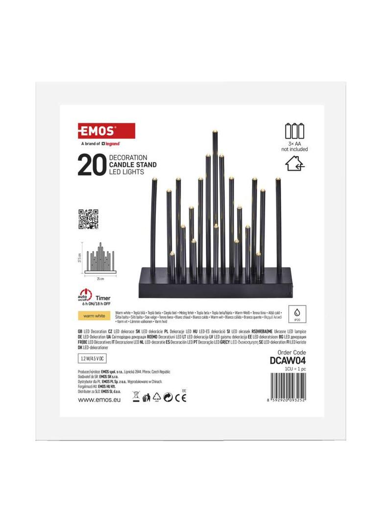 Świecznik świateczny czarny 20 LED 27 cm 3x AA ciepła biel IP20 timer DCAW04 EMOS
