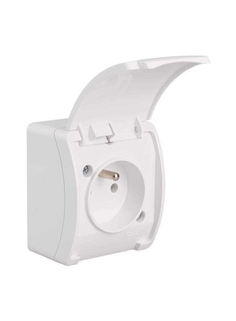 VG-Koala Gniazdo pojedyncze Z-ziemieniem (2P+Z) n/t IP44 białe Z-lapką białą VG 161-01 61.371 OPATÓW