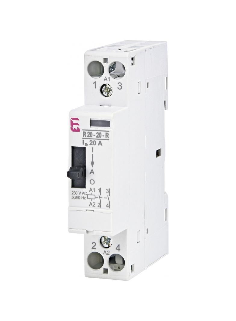 Stycznik modułowy ze sterowaniem ręcznym 20A 2Z 1M 2P R 20-20-R-230V AC 002464040 ETI