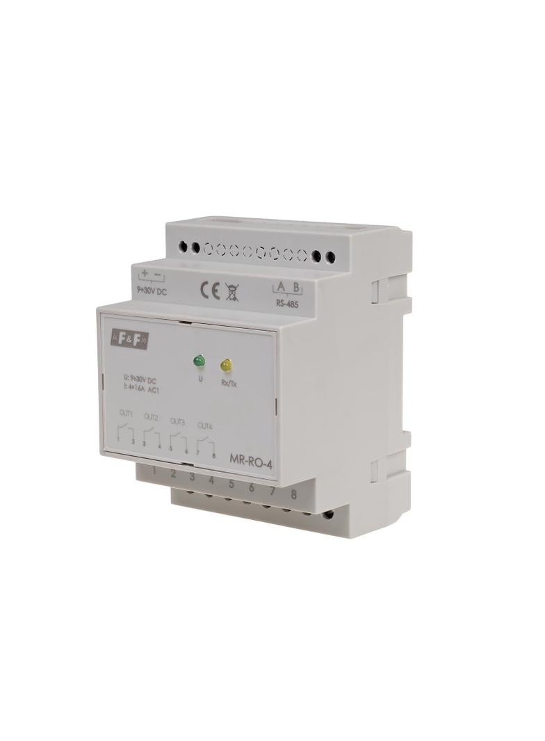 Moduł rozszerzeń wyjść przekaźnikowych z wyjściem MODBUS RTU 4-kanałowy styk 4x1Z 16A 4 moduły MAX-MR-RO-4 F&F