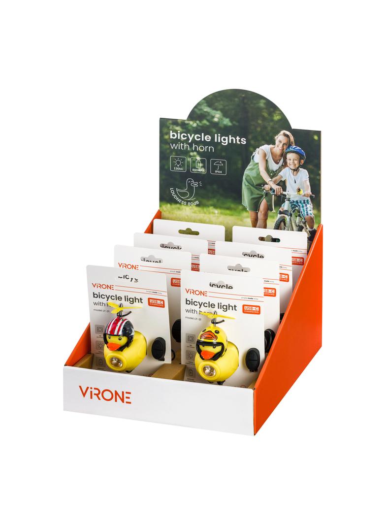Światło rowerowe + dzwonek, kaczka w kasku, 130lm, 800mAh, 6000K, 2 wzory (mix)