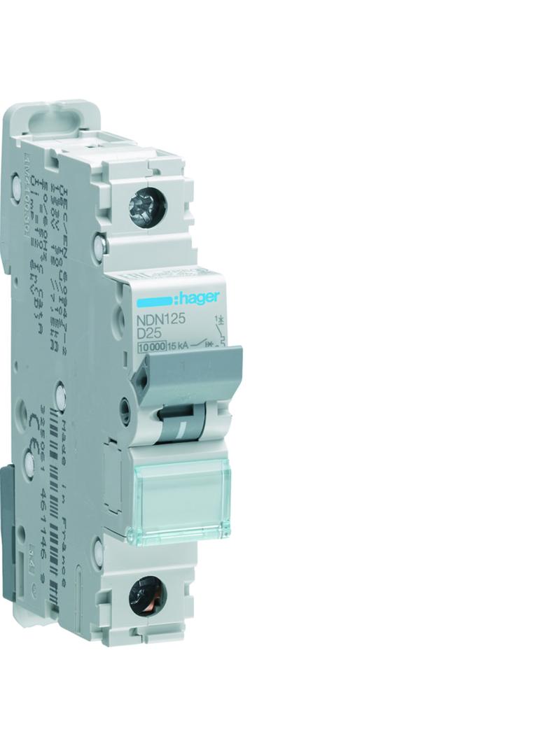 MCB Wyłącznik nadprądowy 10kA/15kA 1P D 25A NDN125 HAGER
