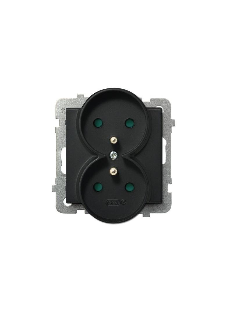 SONATA Gniazdo podwójne z uziemieniem z przesłonami torów prądowych, moduł bez ramki - kolor czarny