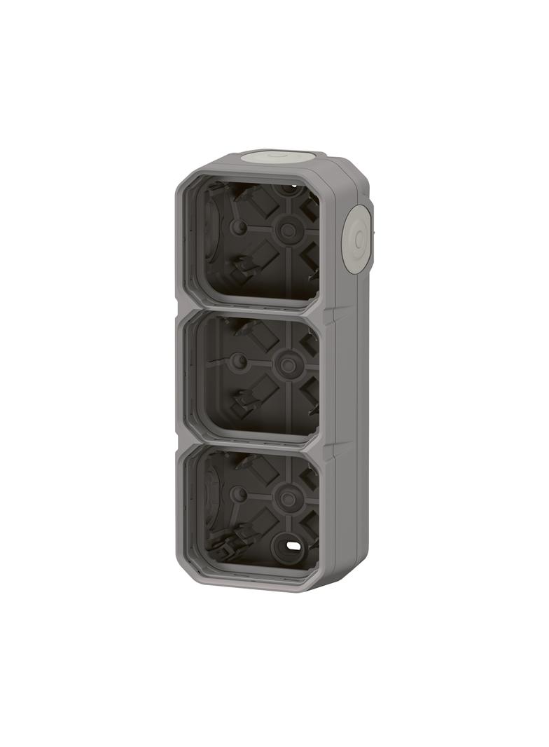 NOWE PLEXO - PUSZKA NATYNKOWA PODTRÓJNA Z PRZEPUSTEM MEMBRANOWYM SZARA