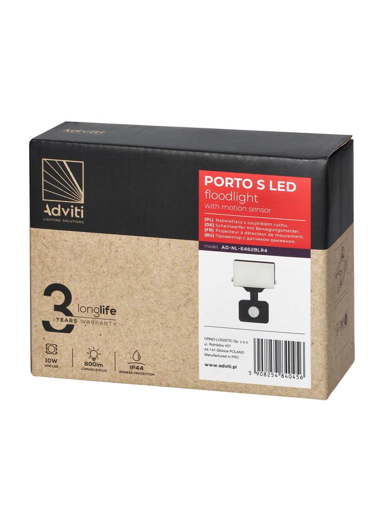 PORTO S LED 10W naświetlacz z PIR, 800lm, IP44, 4000K, aluminium + poliwęglan AD-NL-6462BLR4 ORNO