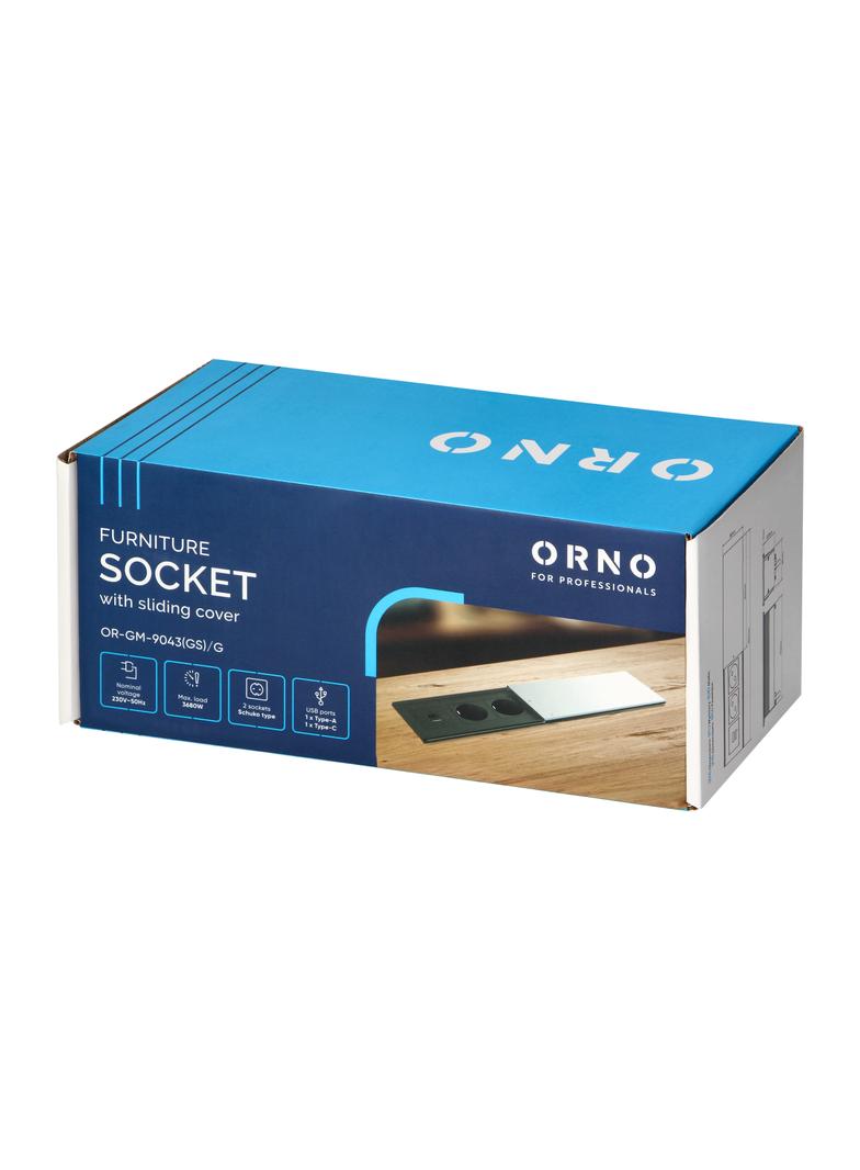 "Gniazdo meblowe z przesuwną klapką i przewodem 1,8m, 2x2P+Z (Schuko), 2xUSB (typ A+C