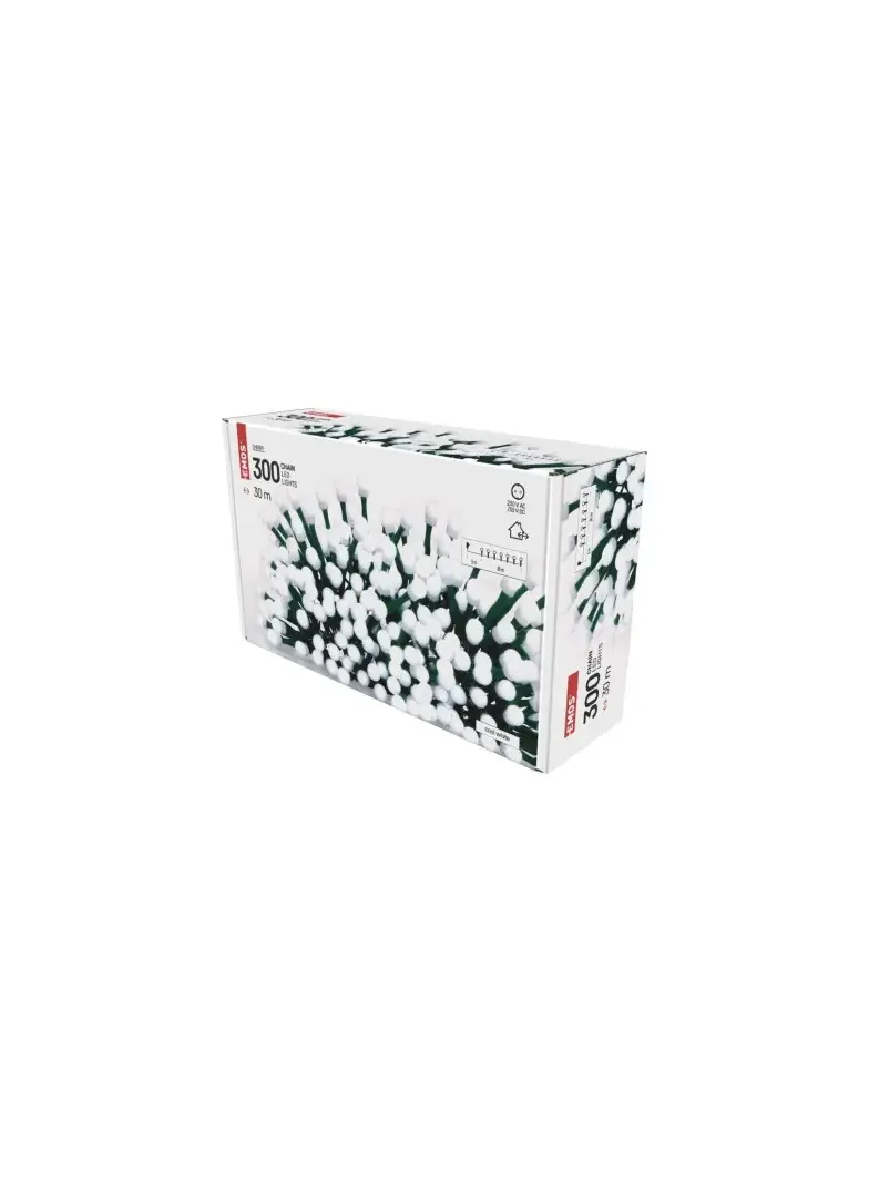 Lampki choinkowe 300 LED cherry 30m , zimna biel, zielony przewód, IP44, timer