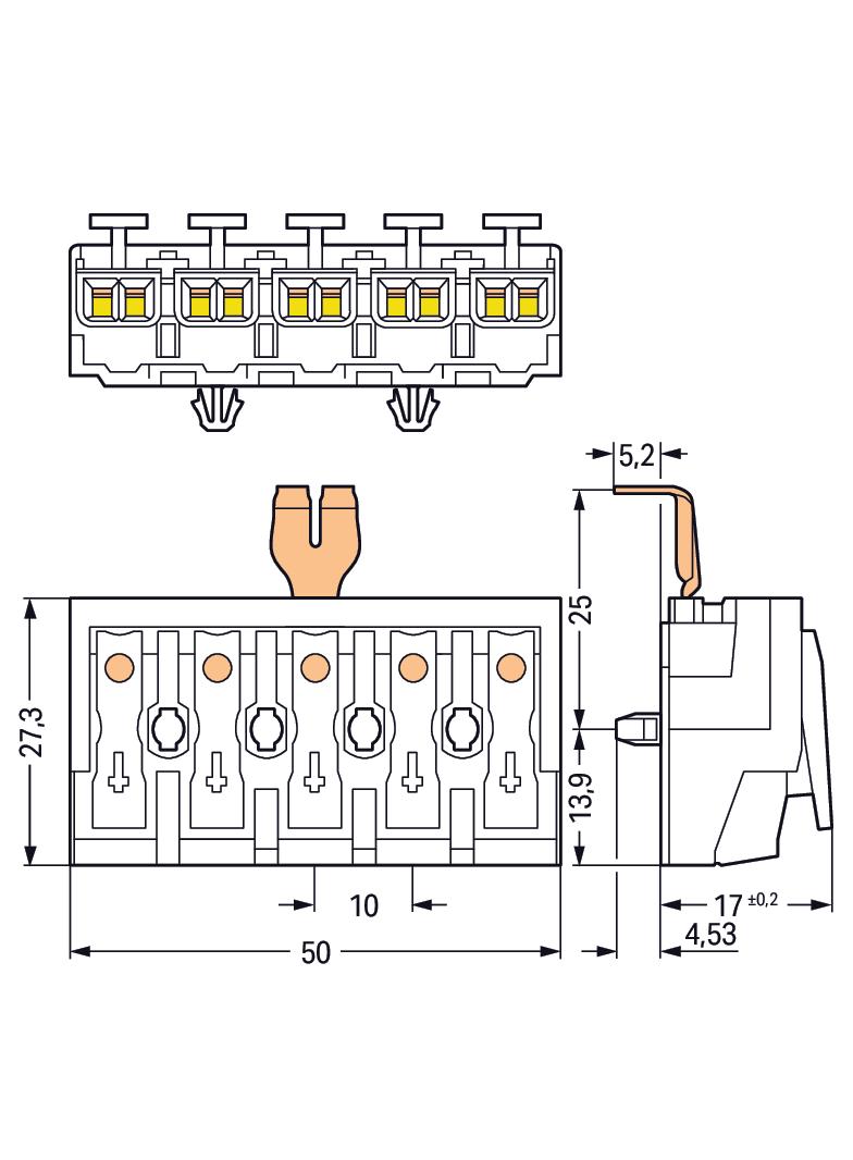 złączka zasilająca 5-biegunowa ze stopkami ze styk. PE