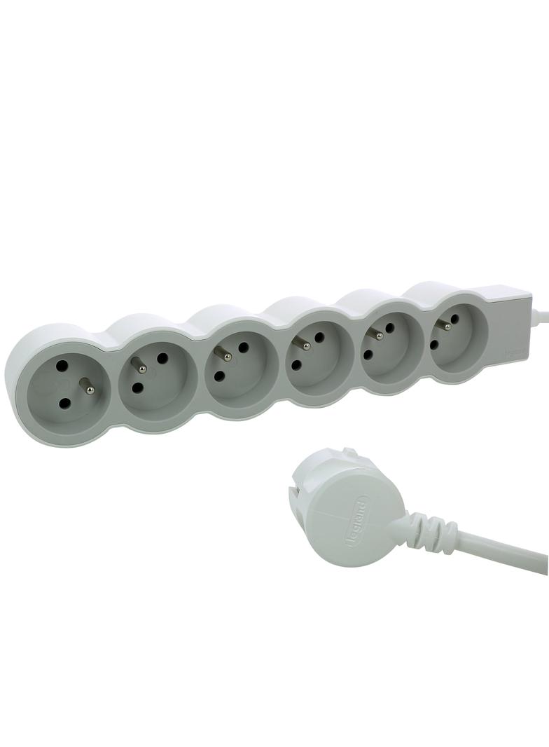 PRZEDŁUŻACZ STANDARD 6X2P+Z, Z PRZEWODEM 1.5 METRA 3X1.0 MM2 - BIAŁY/JASNOSZARY, Legrand