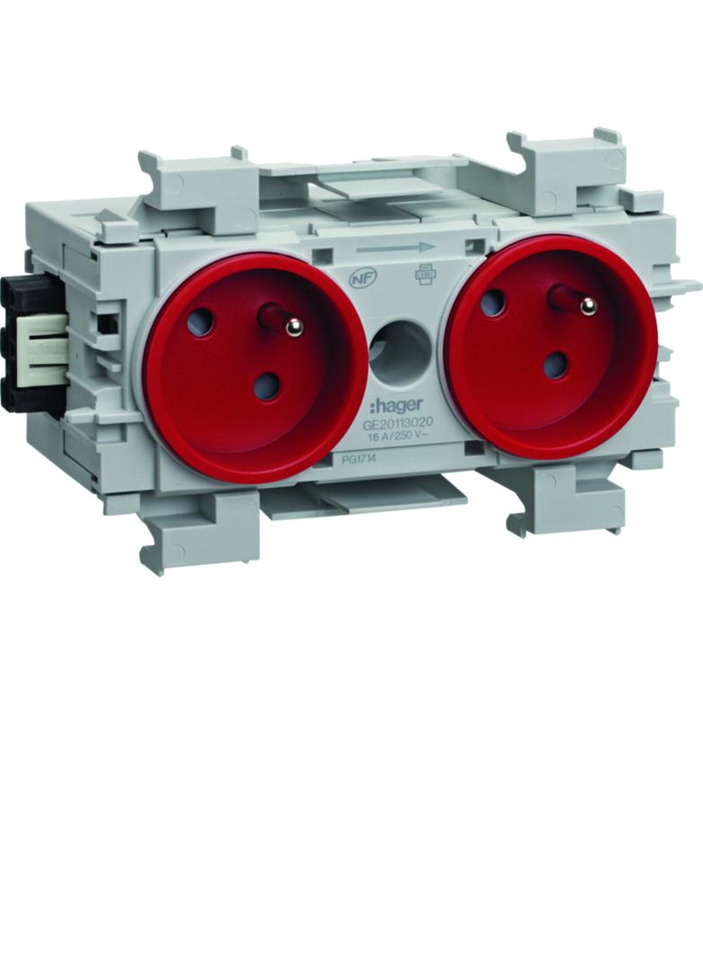tehalit.WA Gniazdo kanałowe 2-krotne 2P+Z WAGO montaż krawędziowy czerwony GE20113020 HAGER