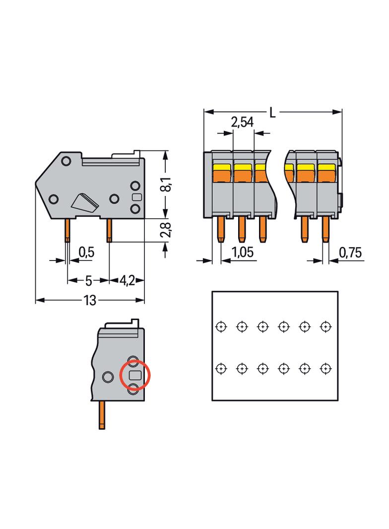 listwa zaciskowa do pł. drukowanych 8-bieg. szara raster 2,54 mm