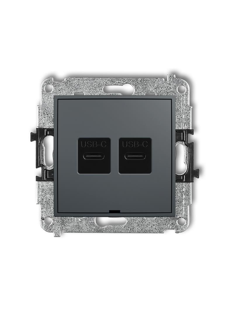 MINI Mechanizm ładowarki USB podwójnej 2xUSB C, 20W max., bez pola opisowego grafitowy mat