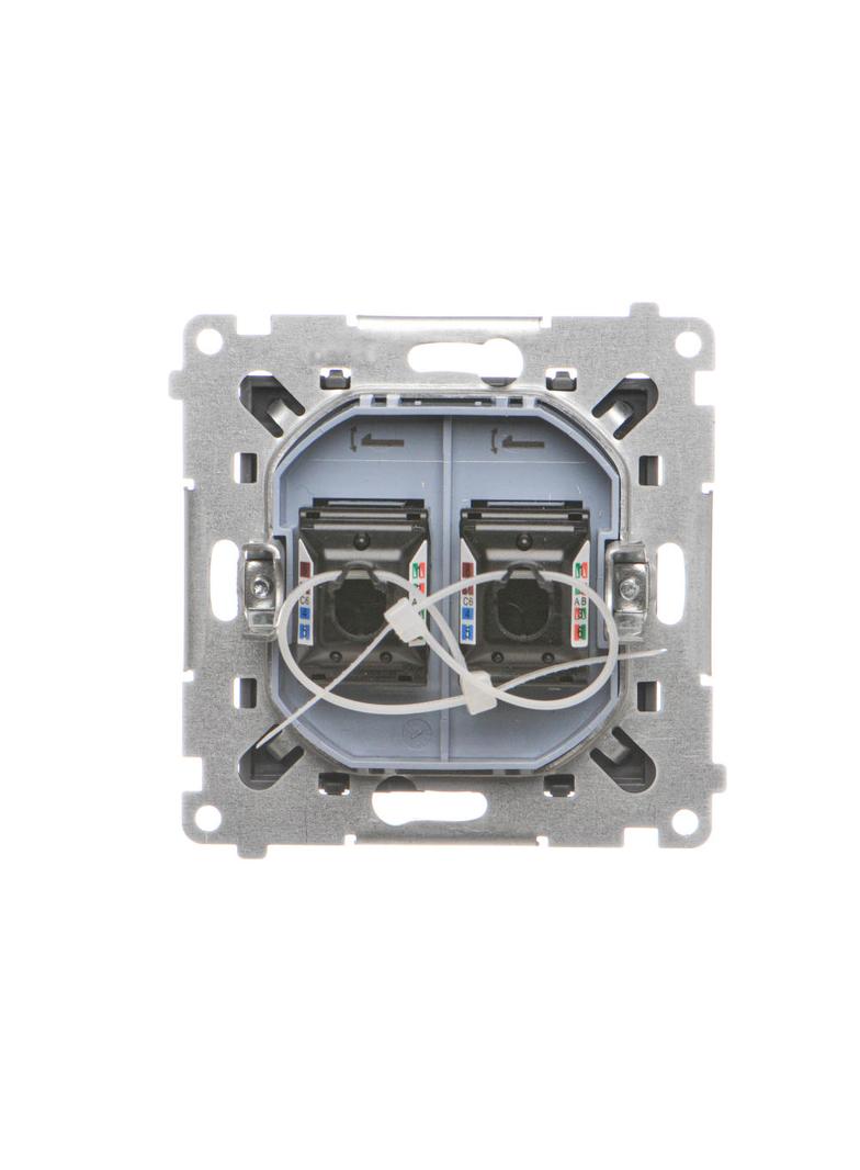 Simon 55 Gniazdo komputerowe podwójne RJ45 kategoria 6 z przesłoną przeciwkurzową Grafitowy mat