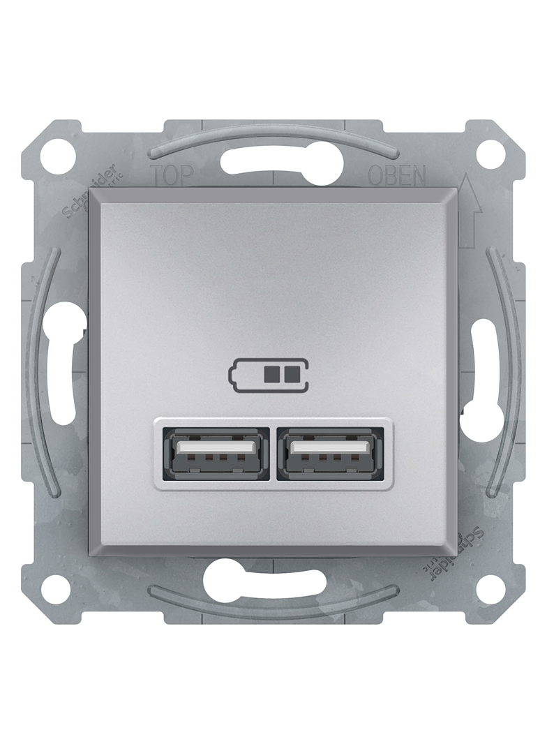 Asfora, gniazdo ładowarki USB 2.1A, bez ramki, aluminium