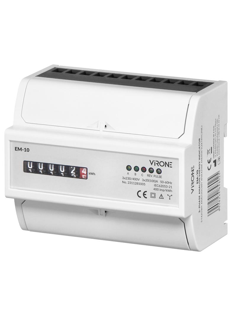 3-fazowy analogowy wskaźnik zużycia energii elektrycznej, 100A, 7 modułów, DIN TH-35mm