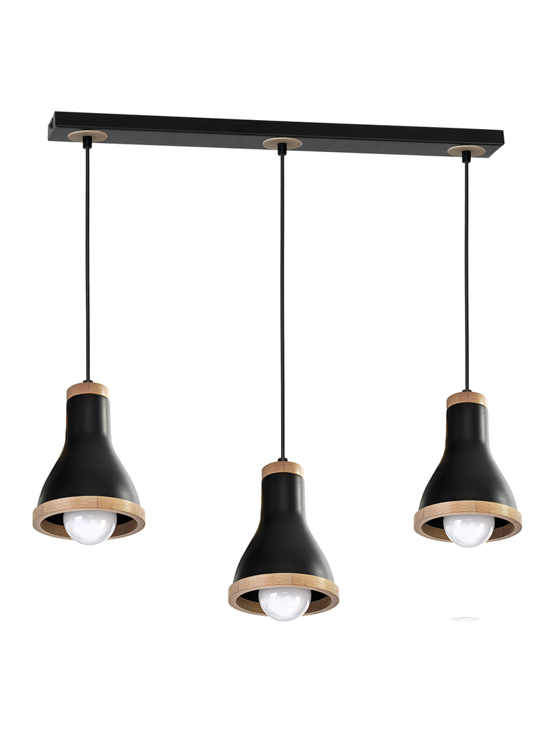 MILAGRO Lampa wisząca HOLLY BLACK / WOOD 3xE27 60W