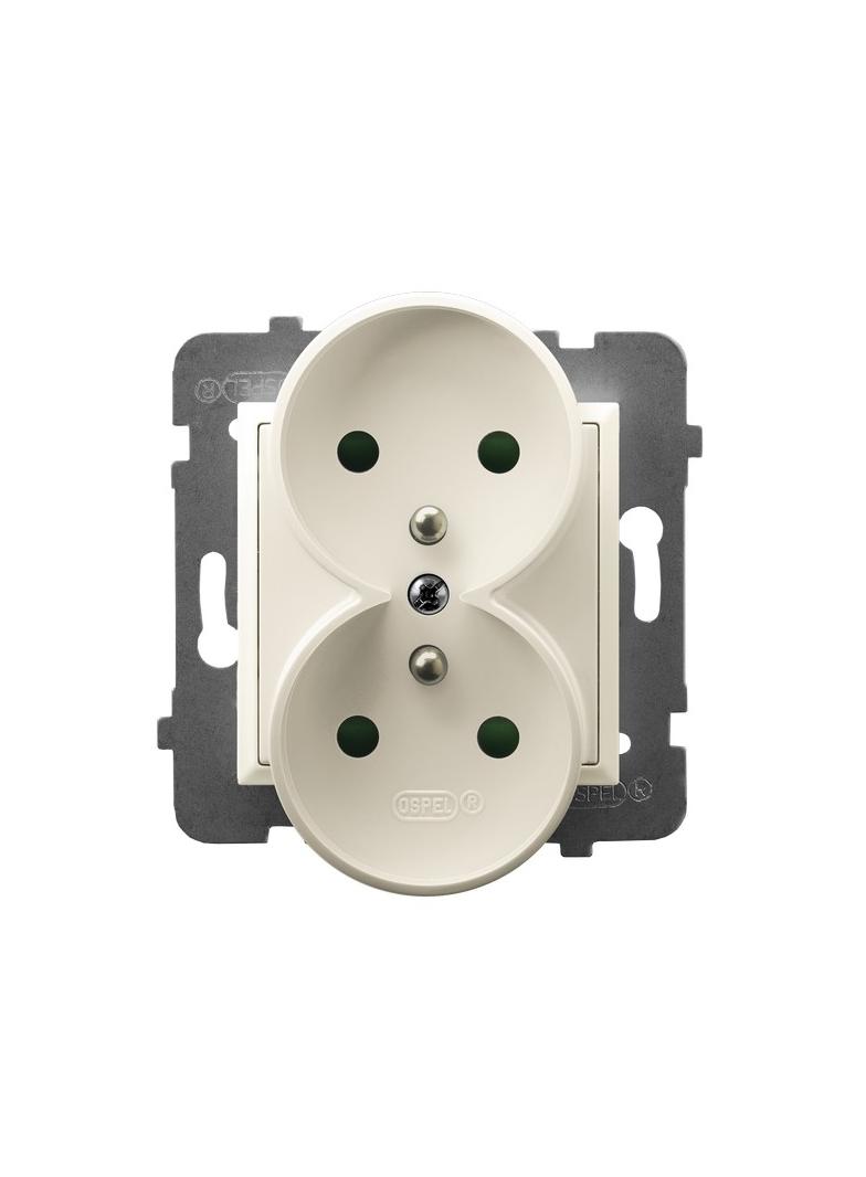 ARIA Gniazdo podwójne z uziemieniem z przesłonami torów prądowych, moduł bez ramki - kolor ecru GP-2