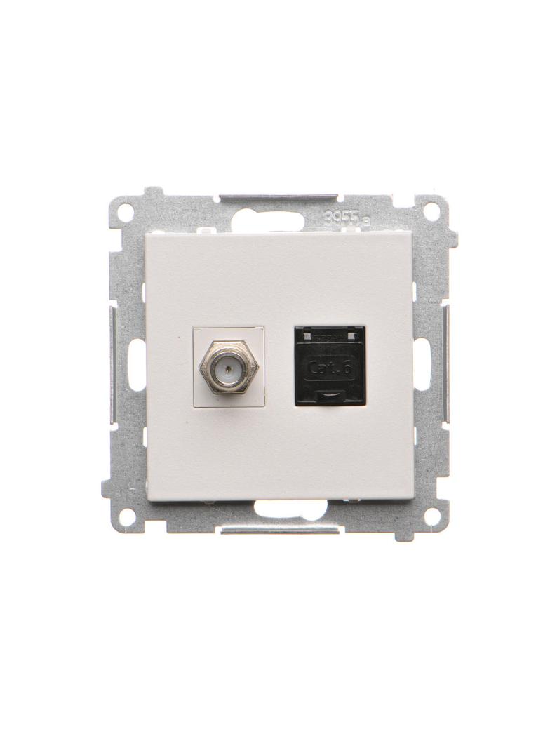 Simon 55 Gniazdo antenowe typu /F/+RJ45 kat.6 Jasnoszary mat