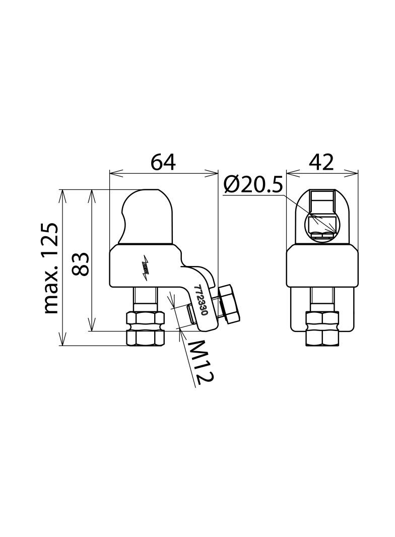 Zacisk kołpakowy ustawny, 25-120 mm2, fi 20 mm, złącze 6-kątne
