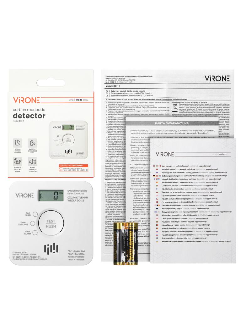 Bateryjny czujnik tlenku węgla (czadu), 2xAA, żywotność sensora 10 lat