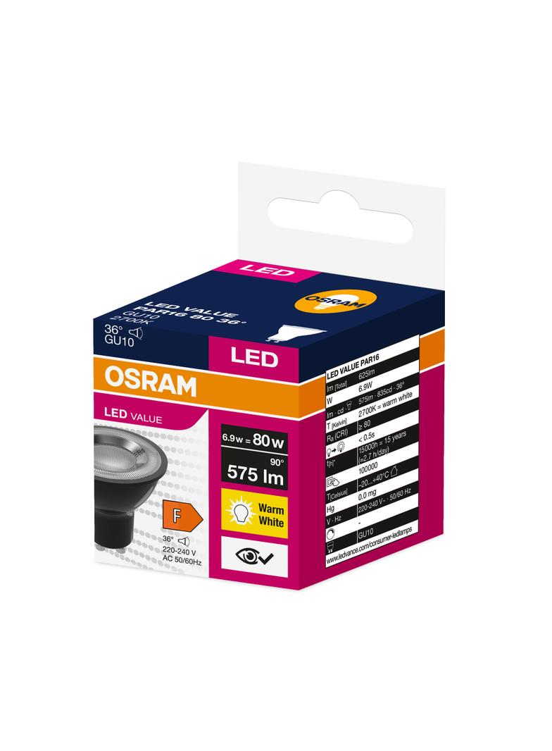 Lampa LED VALUE PAR16 80 36 6,9W/827 230 GU10 BK