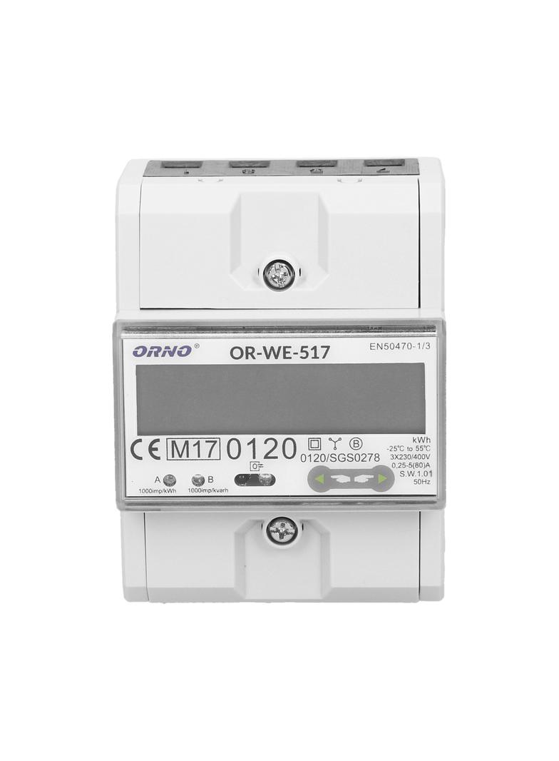 3-fazowy licznik energii elektrycznej 80A port RS-485 wielotaryfowy 3 moduły DIN TH-35mm OR-WE-517 O
