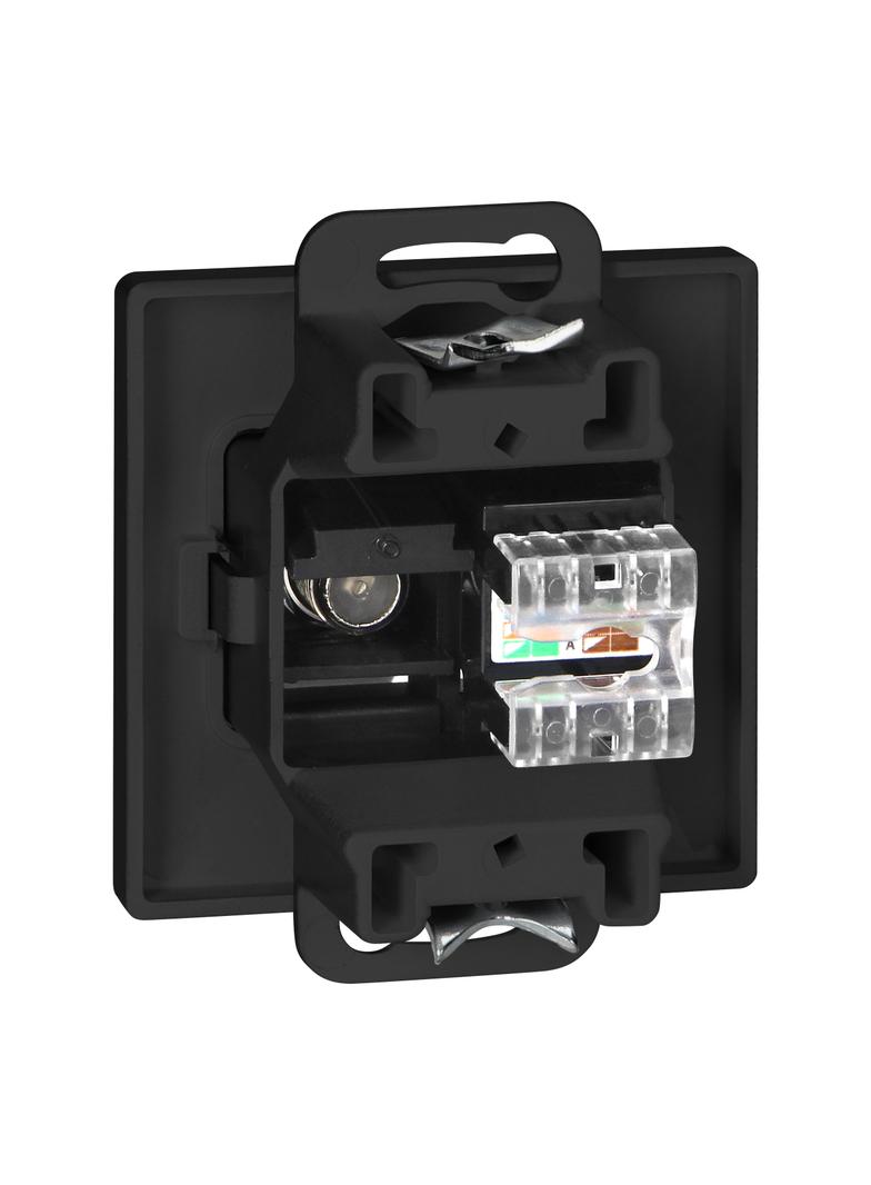 Gniazdo pojed. typu F + Gniazdo 1xRJ45 Cat6 Pearl, TV/F+RJ45/P, czarny