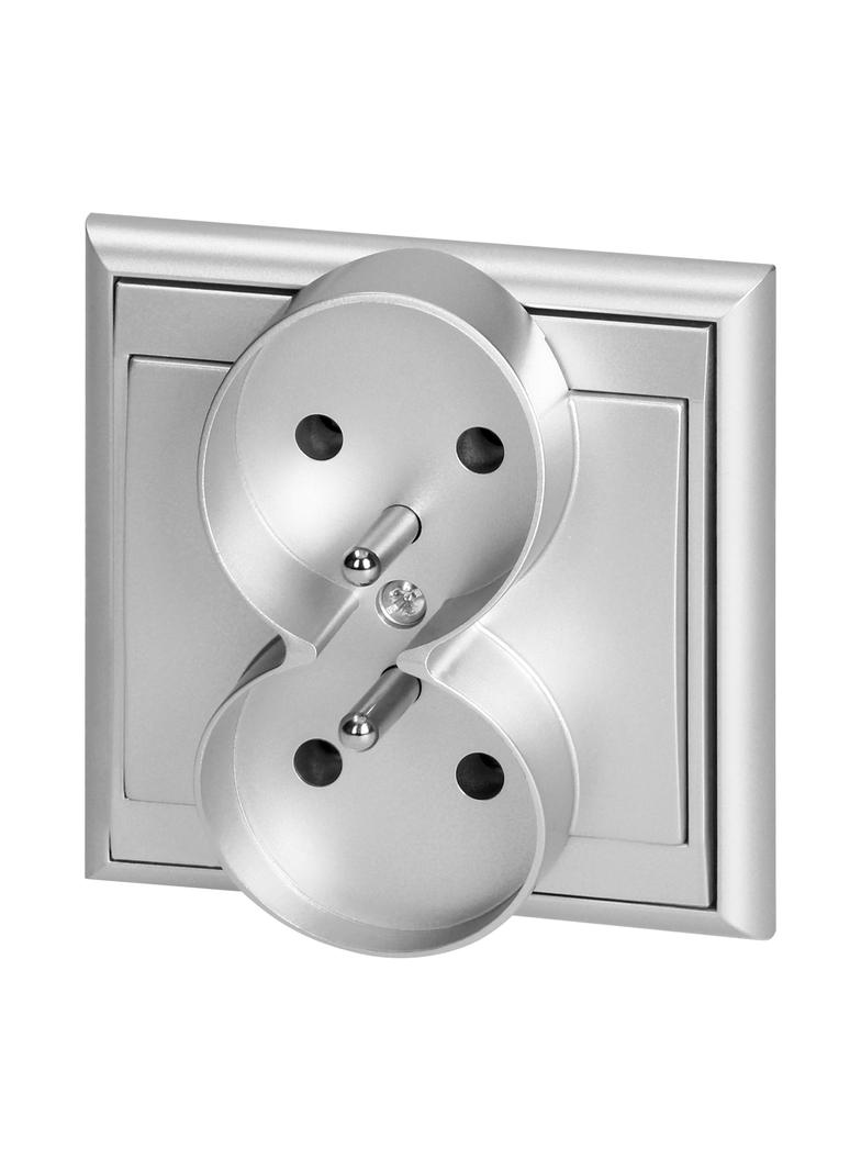 Gniazdo podwójne podtynkowe 2x2P+Z Luna, 16A, 250V, PT-6LR, srebrny