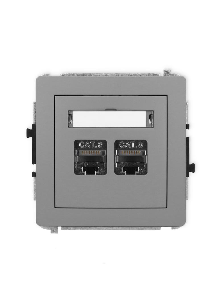 DECO Mechanizm gniazda komputerowego podwójnego 2xRJ45, kat. 8, ekranowany, 8-stykowy szary mat