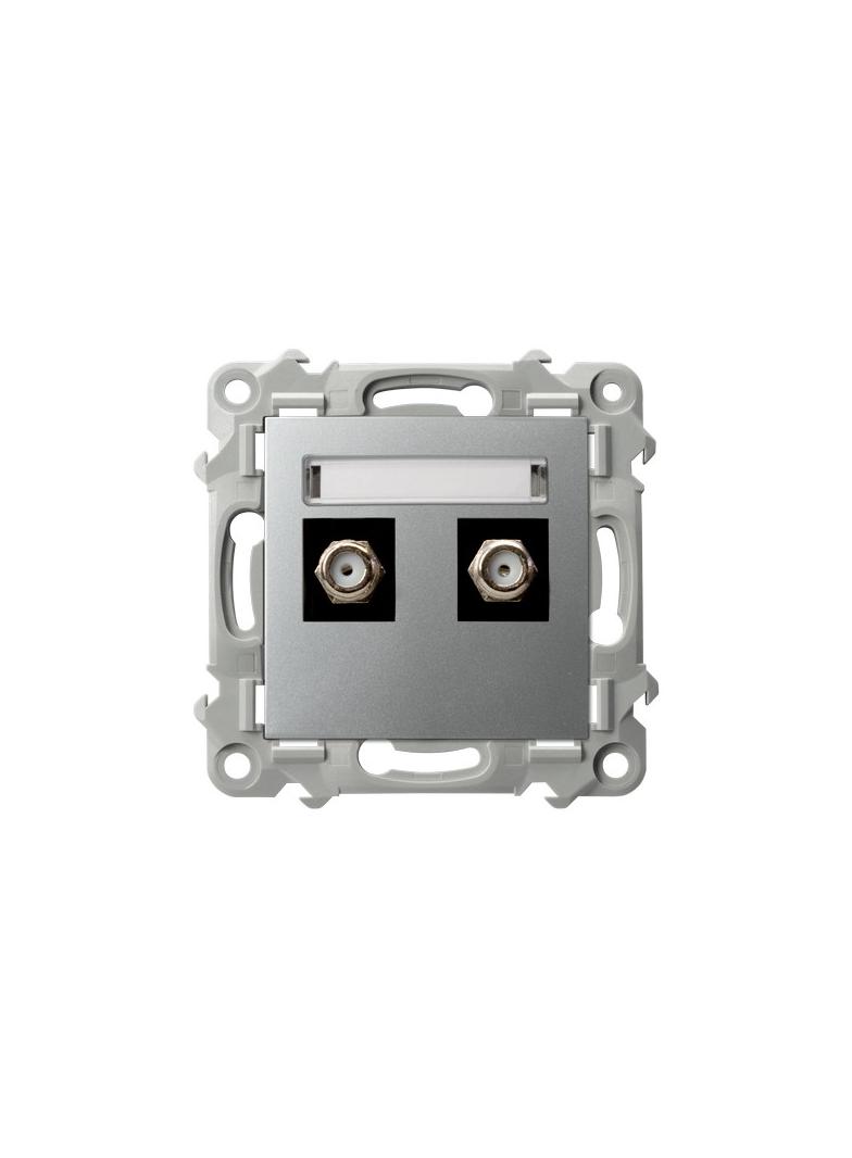 SZAFIR Gniazdo antenowe typu F podwójne - kolor srebro