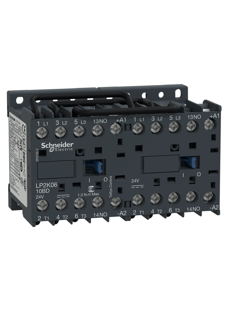 Stycznik nawrotny, TeSys K, 6A, 3P, 1NO, cewka 24VDC, zaciski skrzynkowe LP2K0610BD