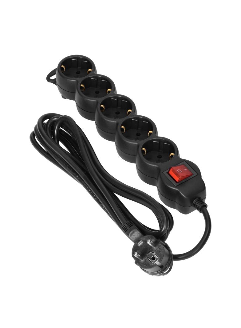 Przedłużacz 5-krotny 2P+Z (Schuko), z wyłącznikiem, 5m H05VV-F 3x1,5mm2, Imax=16A, płaska wtyczka, c