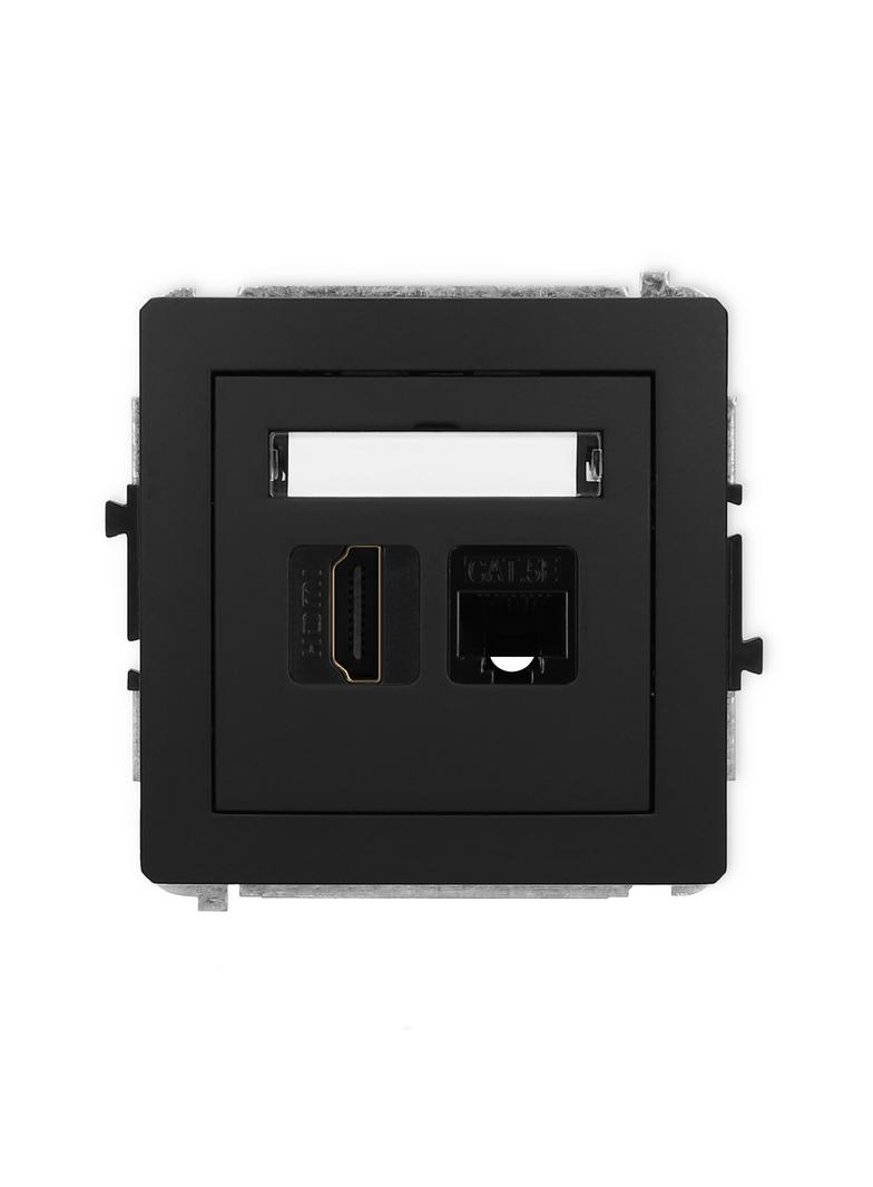 DECO Mechanizm gniazda pojedynczego HDMI 2.0 + gniazda komp. poj. 1xRJ45, kat. 5e, 8-stykowy czarny