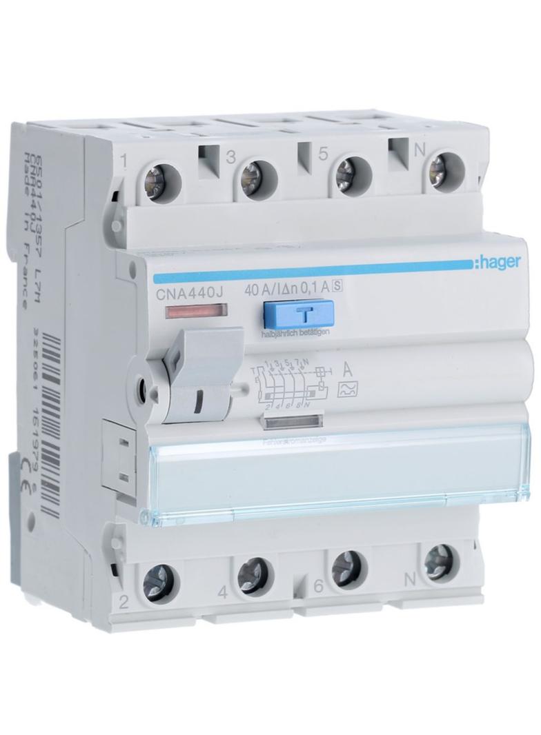 RCCB Wyłącznik różnicowoprądowy 3P+N 40A 100mA 6kA S CNA440J HAGER