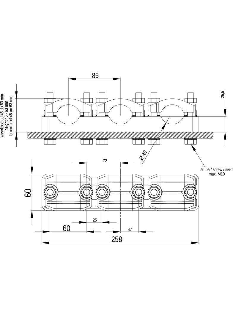 Uchwyt kabla siłowego KO40/3 potrójny OPATÓWEK