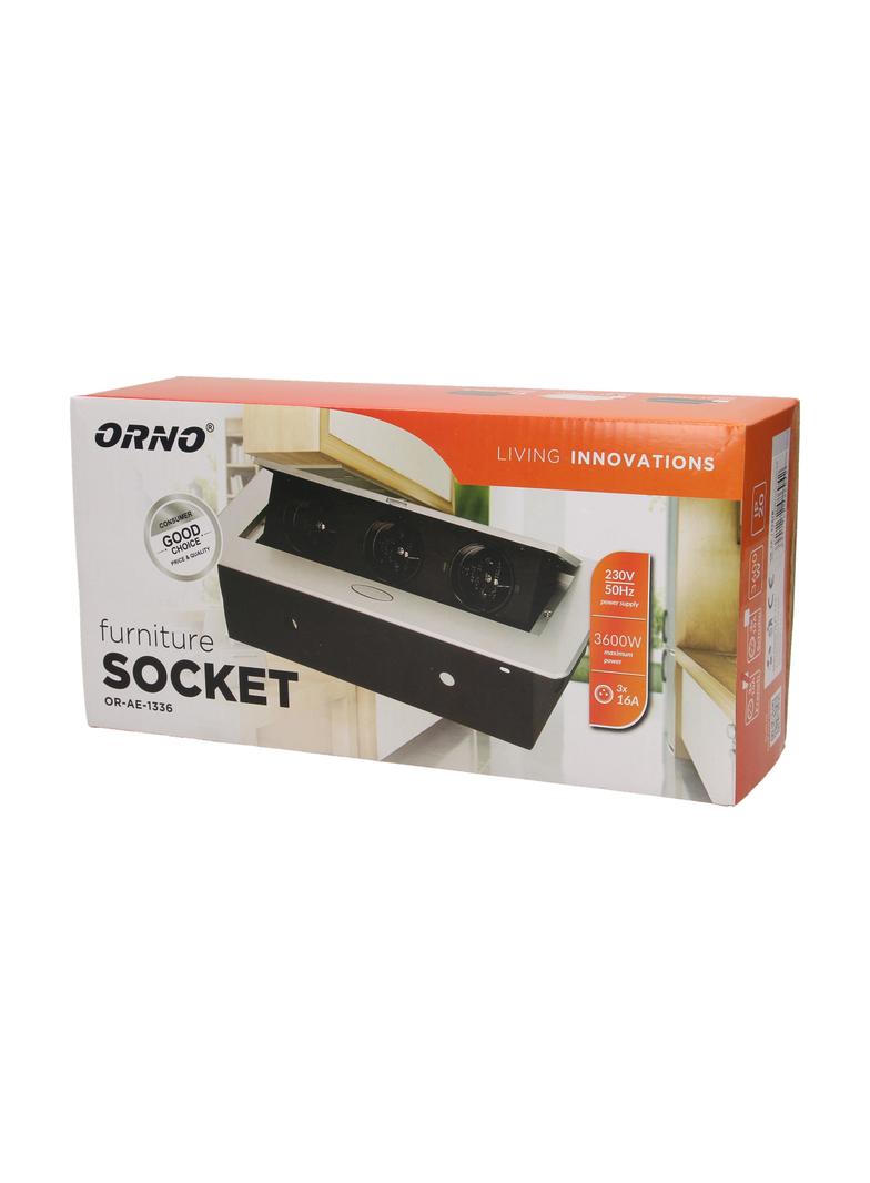 Gniazdo meblowe wpuszczane w blat z płaskim frezowanym rantem 3x2P+Z srebrne OR-AE-1336/G ORNO