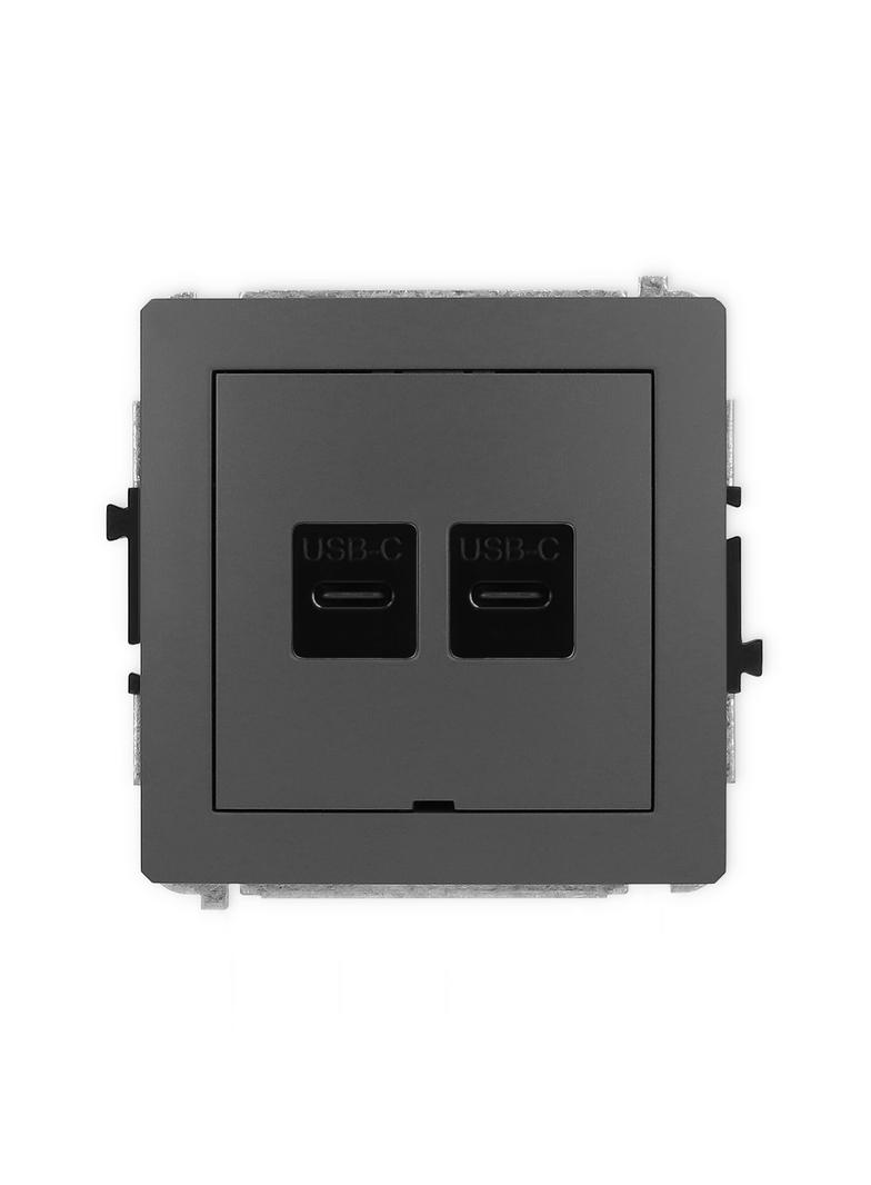DECO Mechanizm gniazda podwójnego 2xUSB C-C, bez pola opisowego grafitowy mat