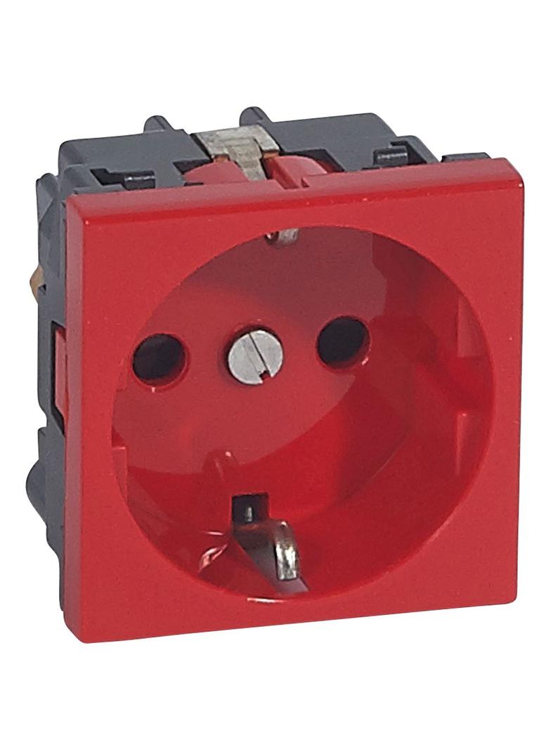 Mosaic - Gniazdo 2P+Z Schuko 16A 250 V - Zaciski Śrubowe 4 Mm2 - 2 Modułowe - Czerwone 077220 LEGRAND