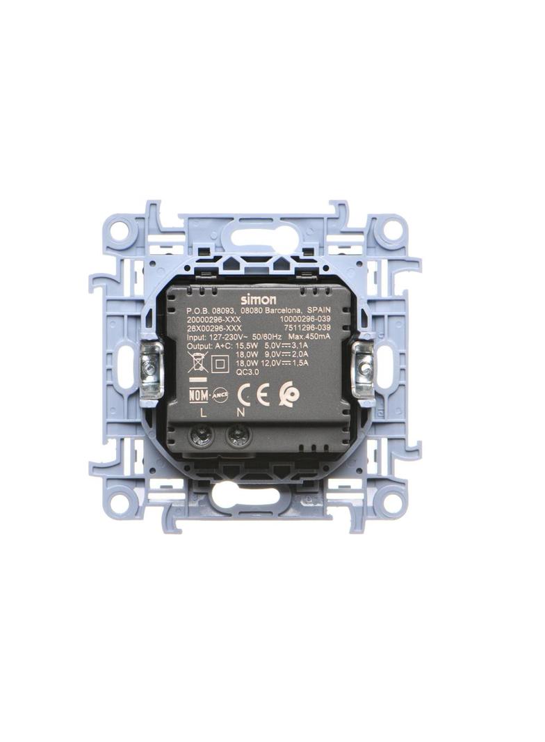 Simon 10 WC-EC2CAXXX-01-49x Ładowarka 2xUSB CA (moduł), ?3.1 A QUICK CHARGE, 5V DC,