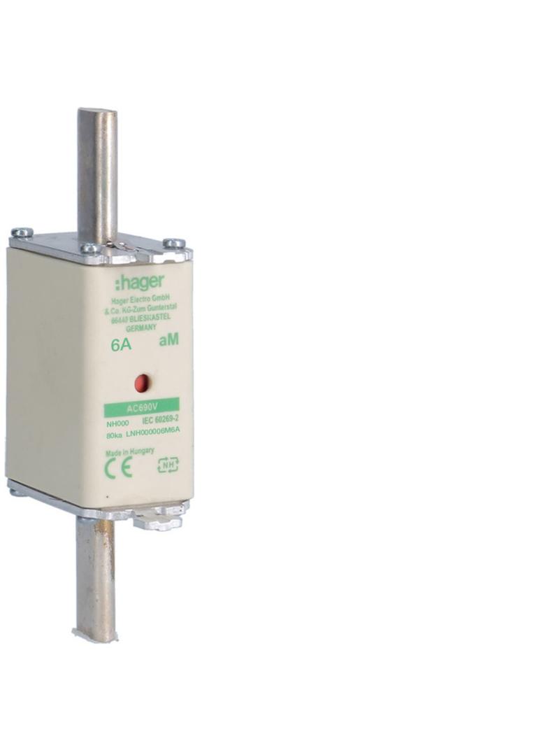 Wkładka bezp. nożowa NH000 wsk.podw. uchwyt nieiz. aM 6A 690VAC LNH000006M6A HAGER