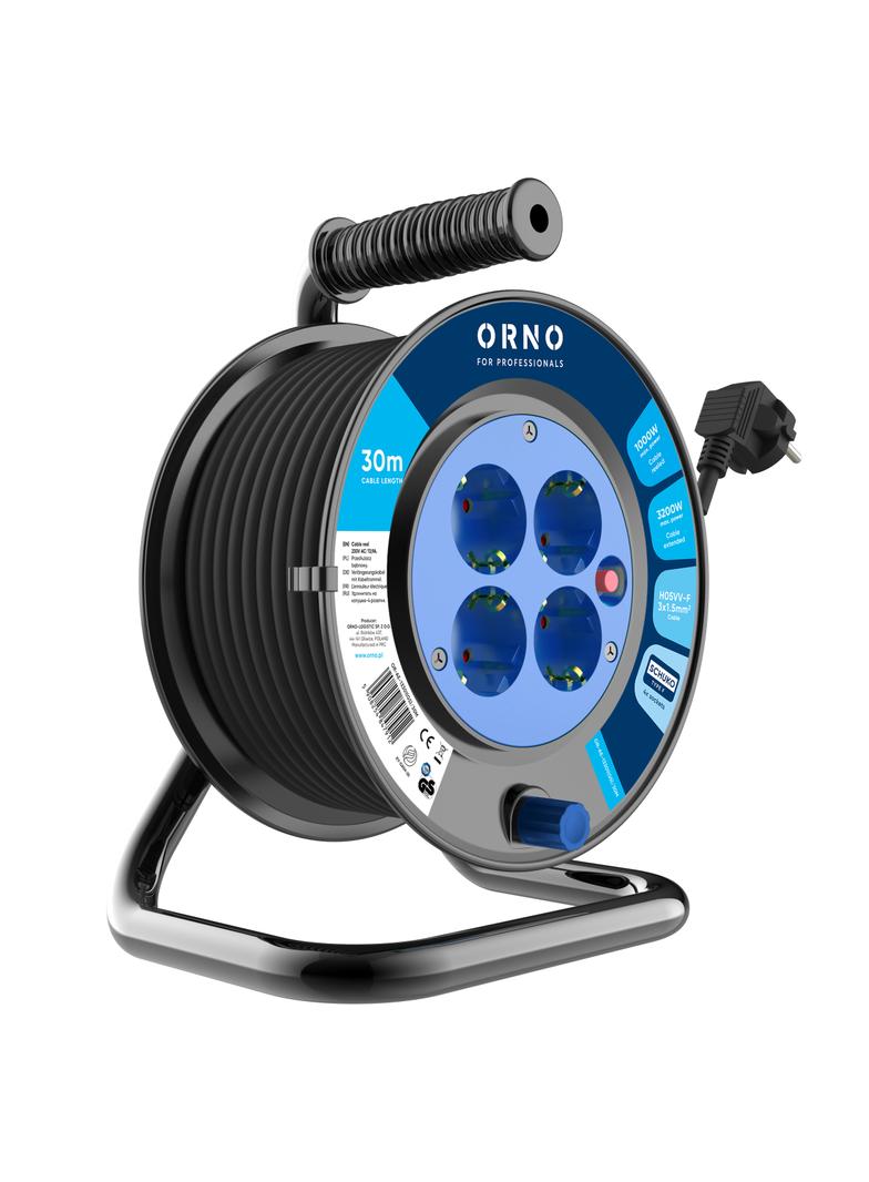 Przedłużacz bębnowy, 4 gniazda 2P+Z (schuko), kabel PVC H05VV-F 3x1.5mm2, długość - 30m, termik, prz