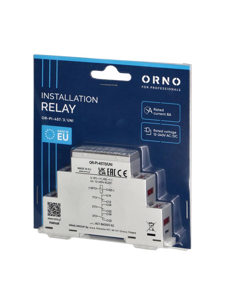 Przekaźnik instalacyjny 3P 8A ,12-230 VUC OR-PI-457/3/UNI ORNO
