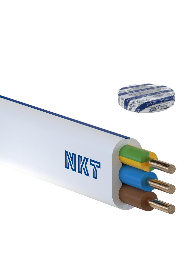 Przewód instalacyjny NKT instal PLUS YDYp żo 3x1,5mm2 biały 450/750V płaski /100m/ NKT