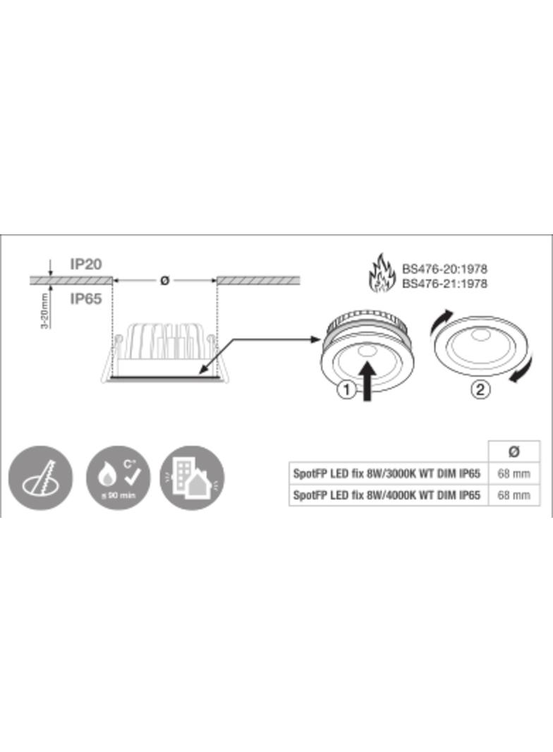 Oprawa SPOT FIREPROOF LED FIX 8W 4000K WT DIM IP65