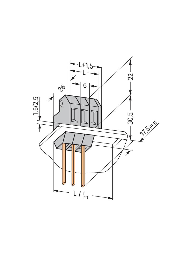 złączka przepustowa 4 mm2 pinowa, do płyt 2,5 mm /150szt./ WAGO