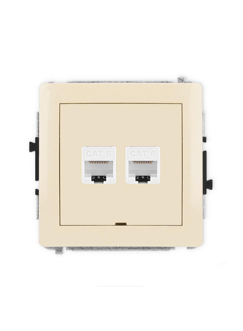 DECO Mechanizm gniazda komputerowego podwójnego 2xRJ45, kat. 6, 8-stykowy, bez pola opisowego beżowy