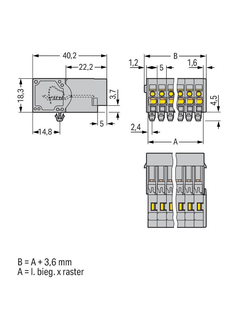 X-COM wtyk 10-biegunowy szary raster 5 mm /25szt./ WAGO