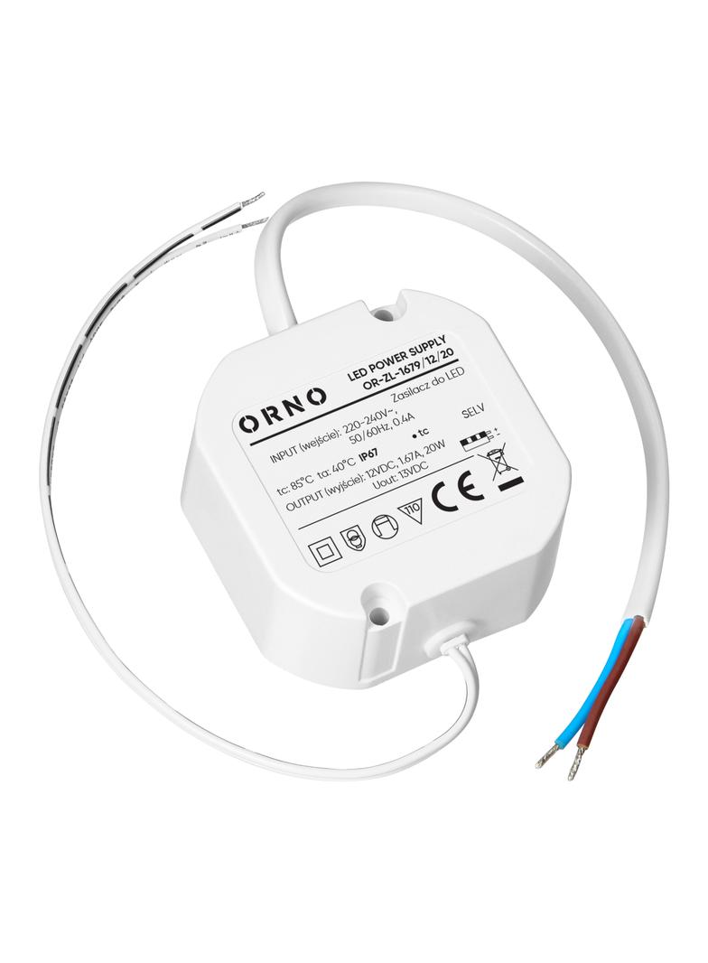 Zasilacz LED, dopuszkowy, 12V, 20W, IP67, plastikowa obudowa