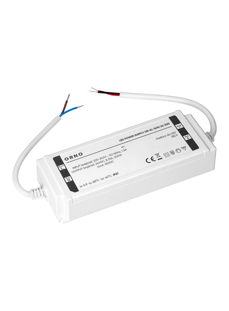 Zasilacz LED, hermetyczny, 24V, 200W, IP67, plastikowa obudowa
