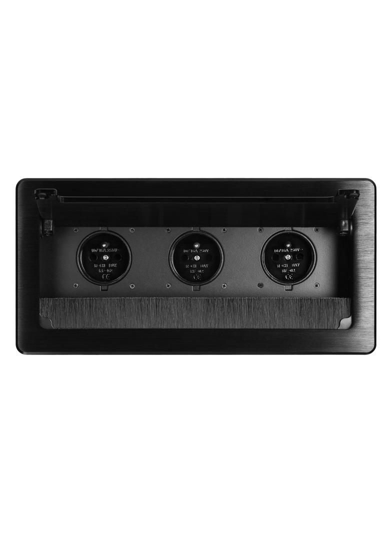 Gniazdo meblowe wpuszczane w blat z płaskim frezowanym rantem szczotką przeciwkurzową i przewodem 1,